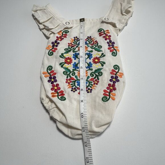 Mexican Embroidered Floral Folk Manta Bodysuit One Piece Romper Baby 0-6 Mos - Picture 5 of 7